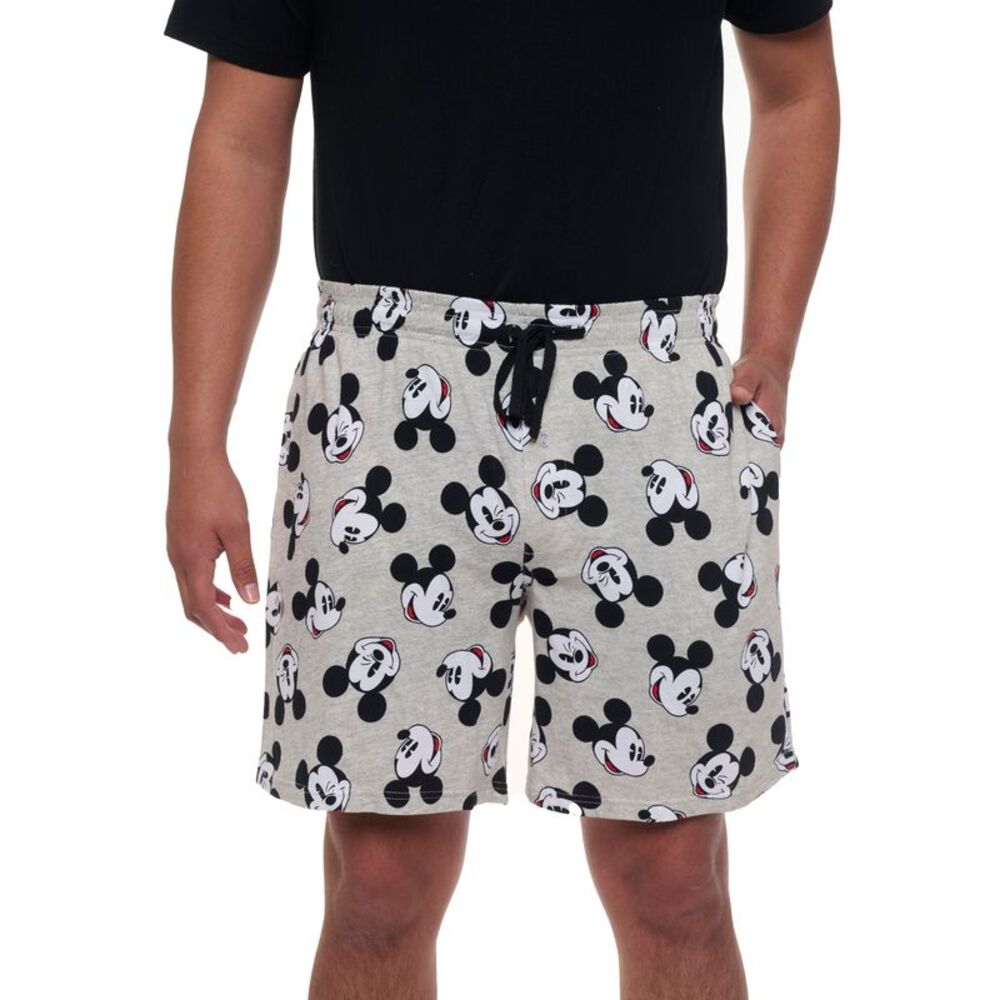 New Mens Disney Mickey Mouse Pajama Sleep Shorts Gray Black Pockets